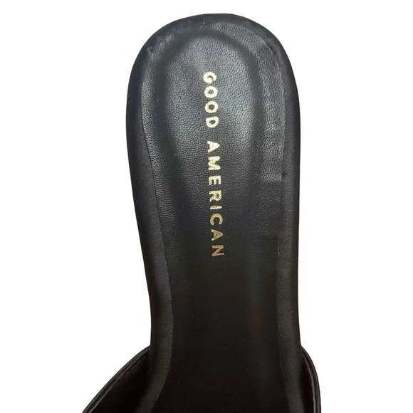 New GOOD AMERICAN Jeweled Glass Slipper Black Satin 4" Heel Mules Women's 9.5 - Picture 3 of 10